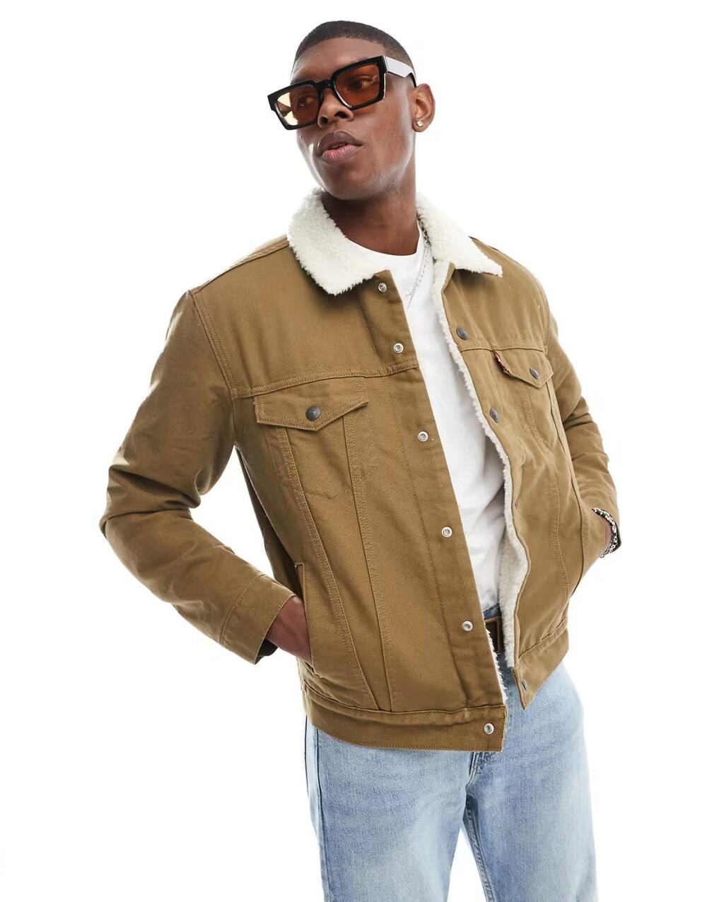 Levi's Type 3 Sherpa Canvas Trucker Jacket Mens Medium Tan Outdoor Vintage